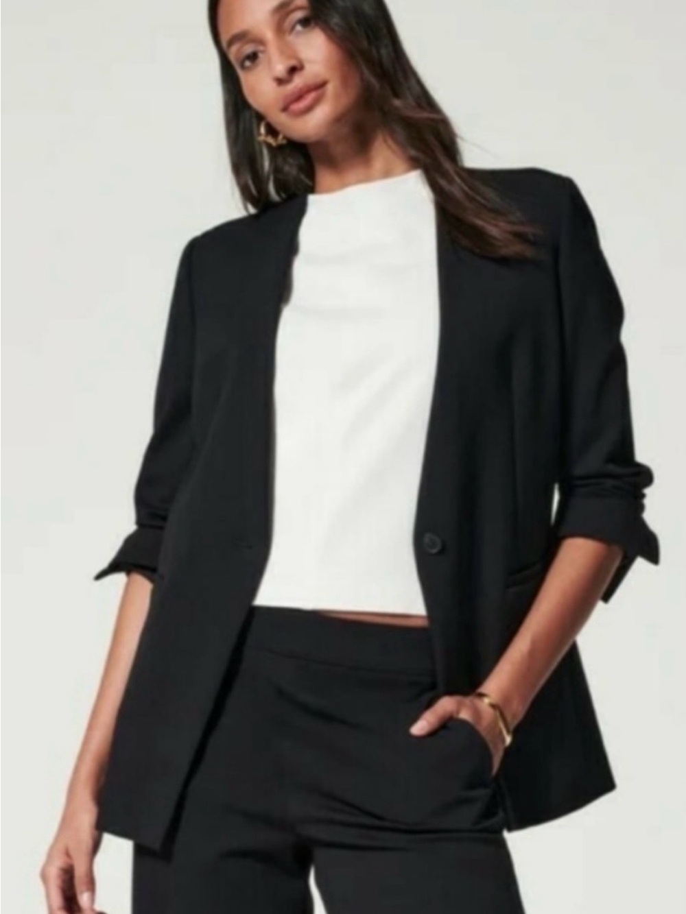 SPANX Carefree Crepe Collarless Black Blazer